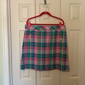 Spring check print A-line skirt. Lined in pink silk. New with tag